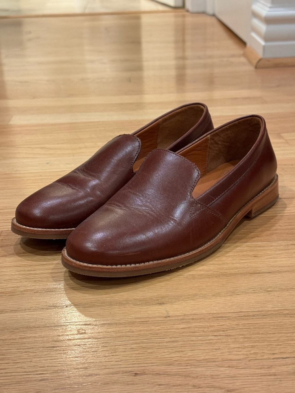 Women's Brown Leather Slip-On Loafers - Classic Casual Flats